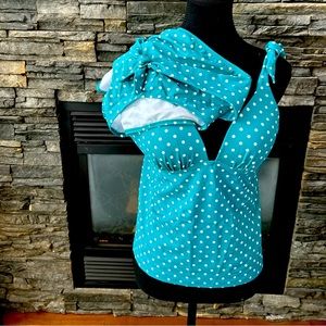 NWOT blue/green  Tankini Padded Bow Front polka dot Swimsuit